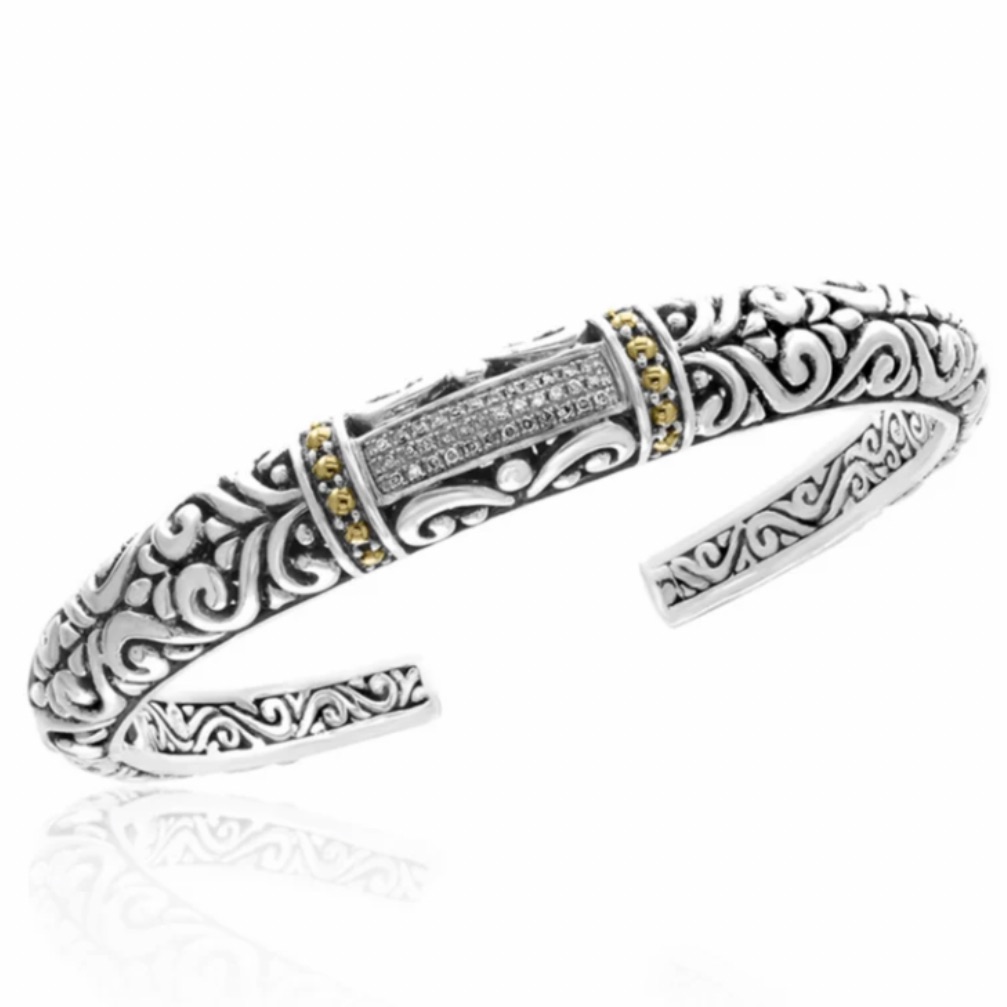 Effy 18k Gold Sterling Natural Diamond Hinged Cuff Bangle - Authentic 660$